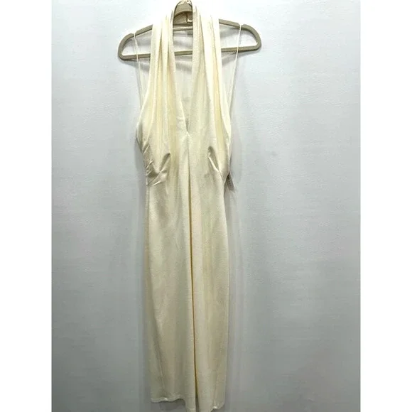 NWT Alice + Olivia Women's Suellen Twist Neck Halter Midi Dress Ecru‎ Size 6 - Picture 3 of 15